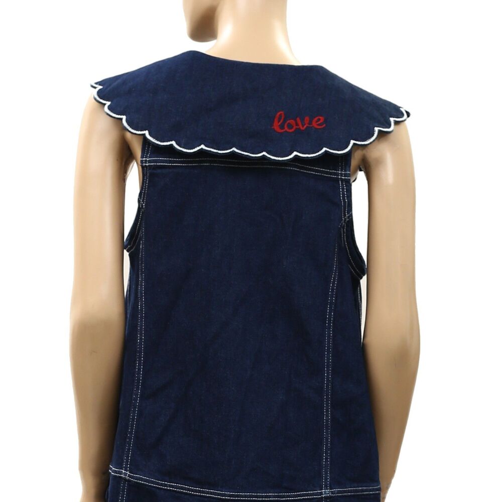 Anthropologie Pilcro Scalloped Denim Buttondown Dress Sleeveless Navy MP 288613 - Picture 9 of 10
